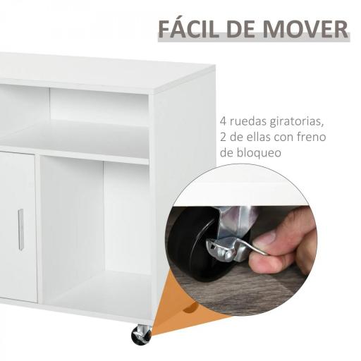 Mueble Auxiliar de Oficina Mueble Archivador con Ruedas Estantes y Cajones Armario Multiusos con Gran Almacenaje 100x35x65 cm Blanco [5]
