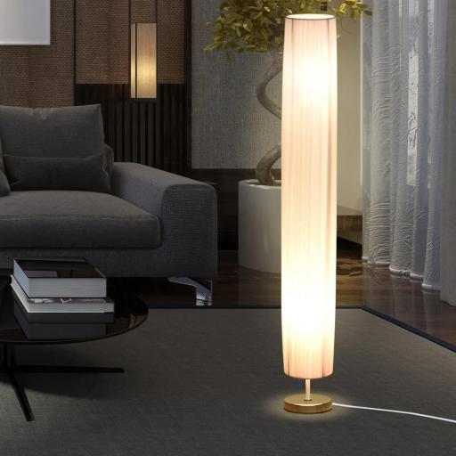 Lámpara de Pie Moderna para Dormitorio Comedor Salón (2 E27 Bombilla) Interruptor de y Bajo Consumo con Base de Acero Inoxidable 120 cm Blanco [5]