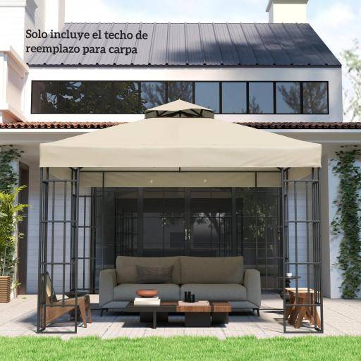 Toldo de Recambio 3x3 m con Techo Doble con Orificios de Drenaje y Protección UPF30+ Crema Solo Toldo NO Incluye Marco [1]