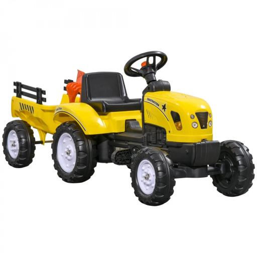 Tractor a Pedales para Niños a partir de 3 Años con Remolque y 2 Herramientas Carga 35 kg 133x42x51 cm Amarillo [8]