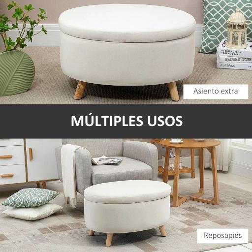 Puff Almacenaje Ovalado, Banco Almacenaje, 71x51,5x42 cm, Tapizado en Terciopelo, con Patas de Madera Maciza, Carga 120 kg, para Sala de Estar, Dormitorio, Entrada, Beige [4]