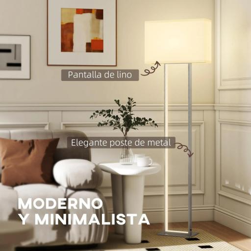 Lámpara de Pie para Salón 150 cm con Pantalla de Tela Luz Nocturna Interruptor de Pie y Base Metálico Blanco [2]