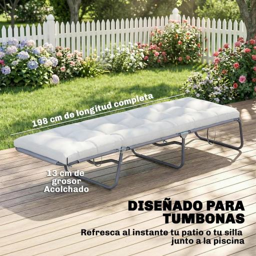 Cojín para Banco Exterior con Correas de Sujeción Protección UV50+ Rebote Lento Interior Exterior 198x65x13 cm Crema [2]