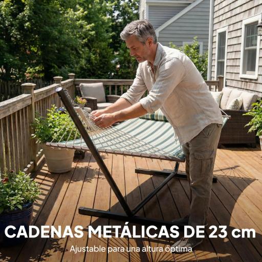Hamaca con Soporte Hamaca de Jardín Portátil con Almohada Desmontable Barras Separadoras 353x94x115 cm Verde [4]