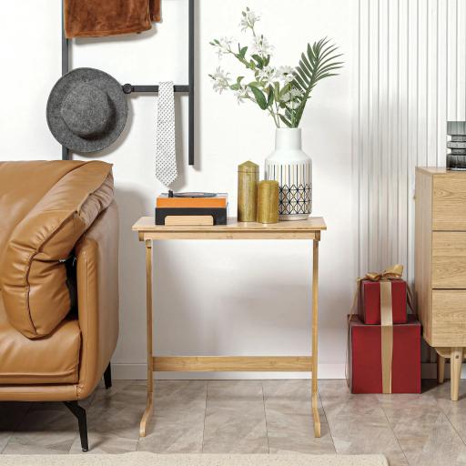 Mesa Auxiliar de Bambú en Forma de C con Encimera Abatible y Ángulo Ajustable 140-180° 60x33x67 cm Natural [5]