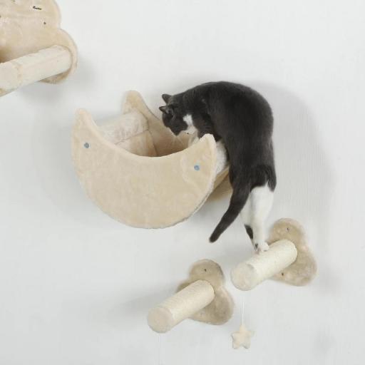 Juego de Escalada para Gatos de Pared de 6 Piezas con Hamacas Plataformas Tabla Rascador Escaleras y Estrellas Beige [1]