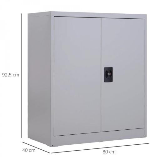 Armario Archivador Metálico con 2 Puertas Cerradura Estante Ajustable para Sala de Estar Estudio 80x40x92,5 cm Gris [2]