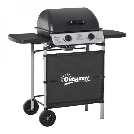 Barbacoa de Gas con 2 Quemadores 5,6 KW 2 Ruedas 2 Mesas Laterales y Parrillas de Acero 104x49x99 cm Negro [6]