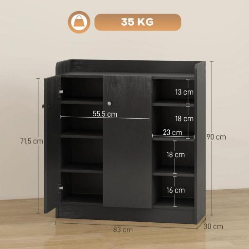 Mueble Zapatero de 2 Puertas Zapatero Estrecho con Estantes Ajustables para 12 Pares de Zapatos 83x30x90 cm Negro [1]