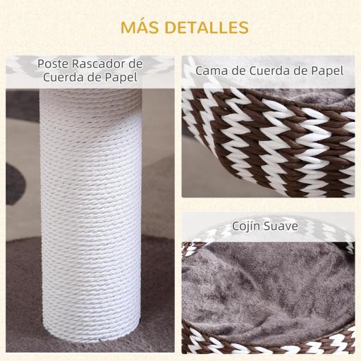 Árbol Rascador para Gatos Pequeño Altura 52 cm Torre Escalador de Gato con Cama Redonda Cojín de Felpa Suave y Poste Rascador 50x50x52 cm Café y Blanco [3]