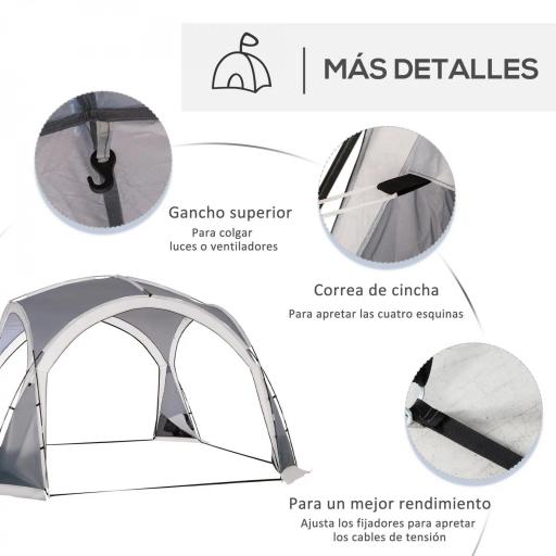 Carpa Portátil de Camping para 6-8 Personas con 4 Mosquiteros Gancho y Bolsa Anti-UV 350x350x230 cm Gris y Blanco [3]