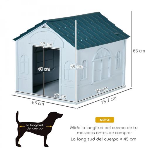 Casa para Perros con Imitación de Ventana y Tejas para Perros Medianos 65x75,7x63 cm Azul Verdoso y Blanco [1]