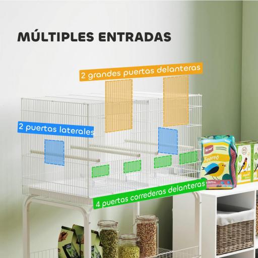Jaula para Pájaros con Divisor Comederos Bandeja Extraíble y Soporte para Canarios y Periquitos 76x46x46/116 cm Blanco [4]