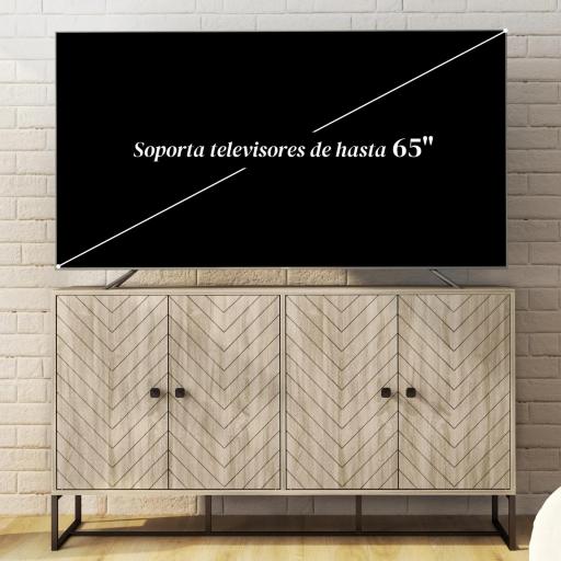 Aparador de Salón con 4 Puertas con Diseño Chevron Estantes Ajustables Patas de Acero 140,5x40x81,5 cm Roble [4]