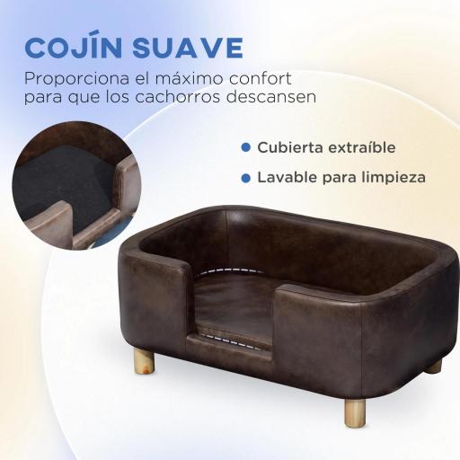Sofá para Mascotas Sofá para Perros Pequeños y Medianos Asiento Acolchado Cómodo 74x48,5x31 cm Marrón [2]