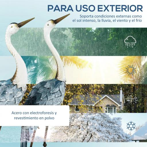 Set de 2 Estatuas de Grulla de Acero para Jardín con Pintura Resistente y Estacas de Suelo para Decoración de Césped [3]