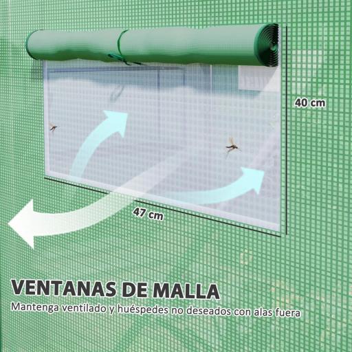 Invernadero de Túnel 4x3x2 m con 6 Ventanas 3 Puertas Enrollables Cubierta de PE y Estructura de Acero Galvanizado Verde [3]
