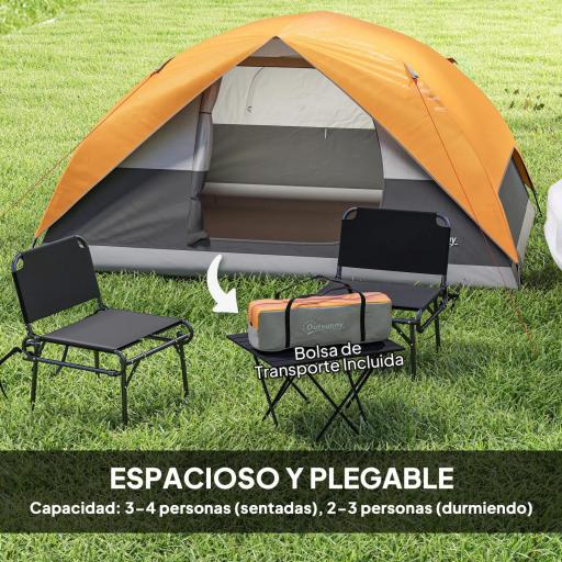 Tienda de Camping para 4 Personas Impermeable Fácil Instalación y Bolsa de Transporte Incluida 200x200x135 cm Gris [2]
