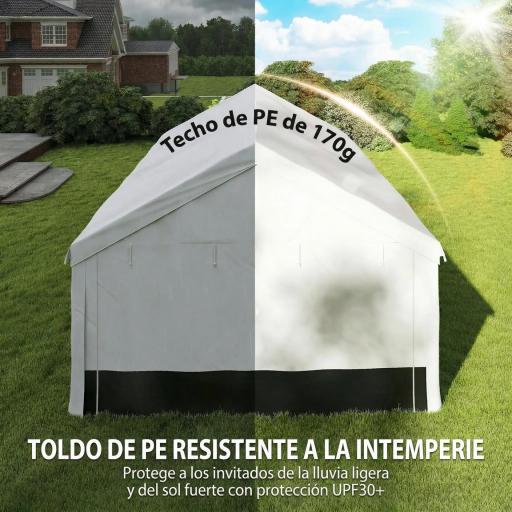 Carpa para Fiestas 4x6 m Carpa de Jardín con Paredes Extraíbles 2 Puertas y Ventanas UPF30+ para Boda Gris y Blanco [5]