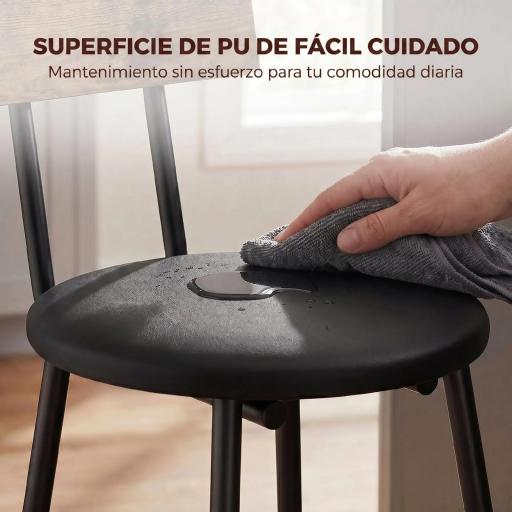 Set de 2 Taburetes de Bar con Respaldo y Reposapiés Tapizados en PU 41x47x92 cm Negro [5]