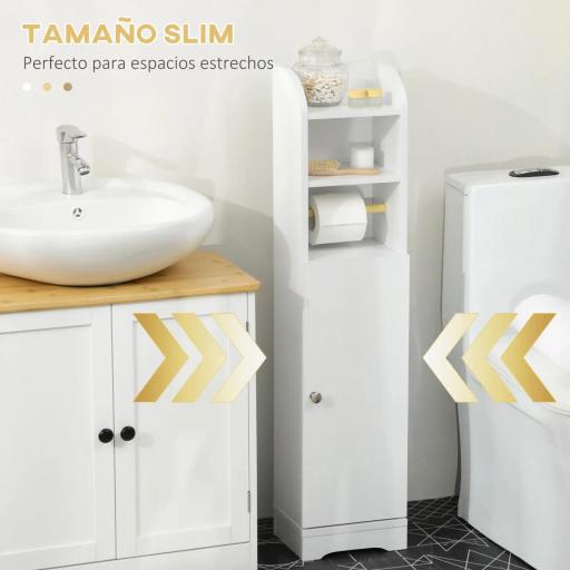 Portarrollos de Papel Higiénico con Armario para Baño con Estante Interior Ajustable 23x18x100 cm Blanco [7]