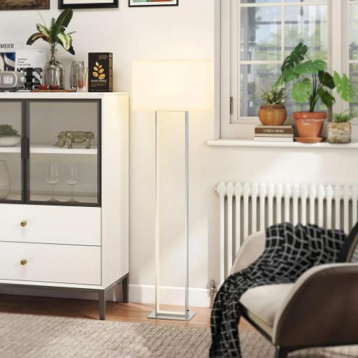 Lámpara de Pie para Salón 150 cm con Pantalla de Tela Luz Nocturna Interruptor de Pie y Base Metálico Blanco