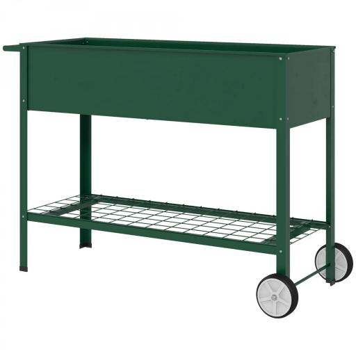 Huerto Urbano Elevado 109x44x80 cm con 2 Ruedas Estante y Asa para Cultivo Plantas Flores Verduras Verde [9]
