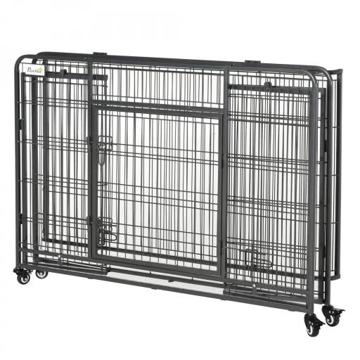 Jaula para Perros Plegable de Metal Jaula para Perros Grandes 125x76x81 cm con Ruedas y Frenos Bandeja Extraíble y Puerta con Pestillos para Golden Retriver Labrador Gris Oscuro [8]
