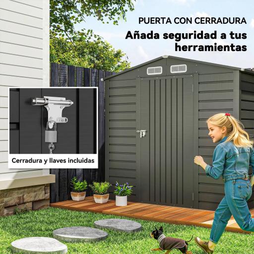 Caseta de Jardín Exterior 190x131x188 cm Cobertizo Metálico con 2 Ventilaciones y Puerta para Herramientas Gris [3]