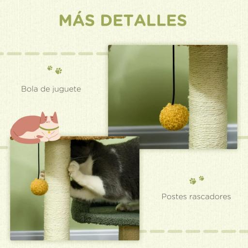 Árbol Rascador para Gatos Árbol Pequeño de 52 cm con Cama Poste de Sisal y Bola Colgante 43x39x52 cm Multicolor [4]