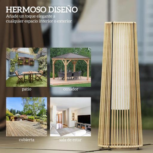 Farola Solar Exterior de Ratán Sintético con Luces LED Encendido y Apagado Automático Impermeable Ø21,5x61 cm Natural [3]