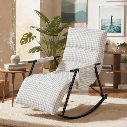 Silla Mecedora con Respaldo y Reposapiés Ajustables Mecedora Sillón Balancín Tapizado en Lino 62x100x89 cm Gris [0]