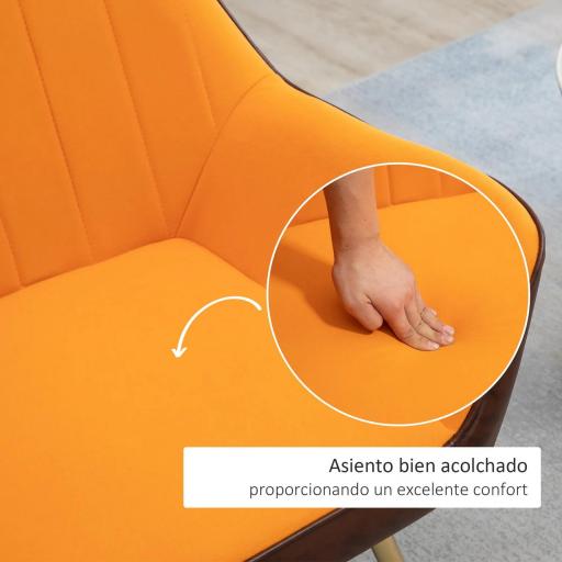 Silla de Cuero Sintético y Terciopelo con Respaldo a Rayas Patas Doradas y Asiento Acolchado para Salón Dormitorio Gris [3]