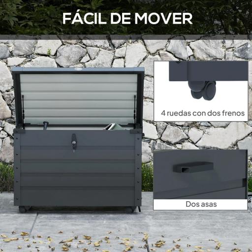 Baúl de Almacenaje Exterior de Acero Galvanizado con 4 Ruedas 2 Asas y Tapa con Cerradura 100x62x65 cm Gris Oscuro [2]