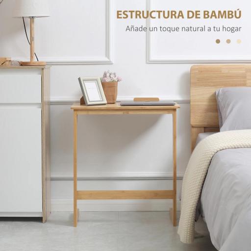 Mesa Auxiliar de Bambú en Forma de C con Encimera Abatible y Ángulo Ajustable 140-180° 60x33x67 cm Natural [2]