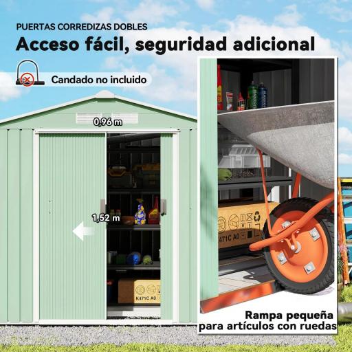 Caseta de Jardín 213x130x185 cm Cobertizo de Exterior Metálico para Almacenamiento de Herramientas Verde Claro [6]