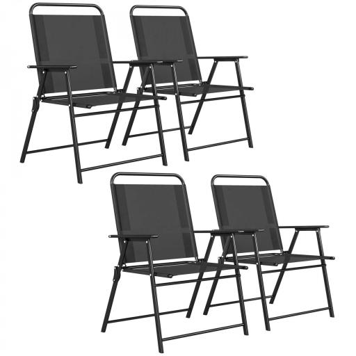 Pack de 4 Sillas de Camping Plegables con Respaldo Alto Asiento Ancho y Reposabrazos Tela Textilene Transpirable Negro [10]