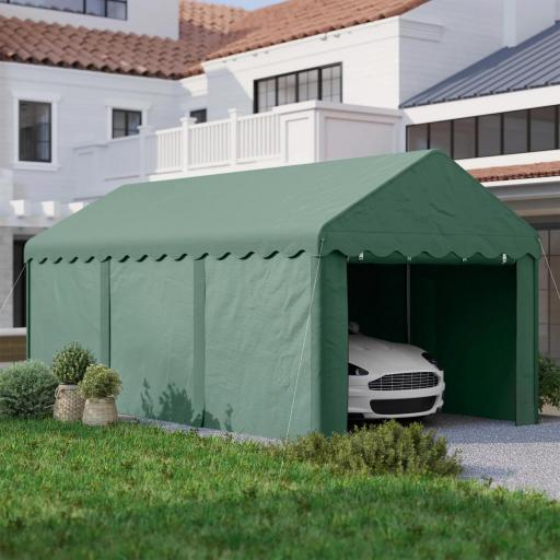 Garaje Exterior para Coche 6x3 m Impermeable Anti-UV con Paredes Laterales Desmontables y 2 Puertas con Cremallera Verde [6]