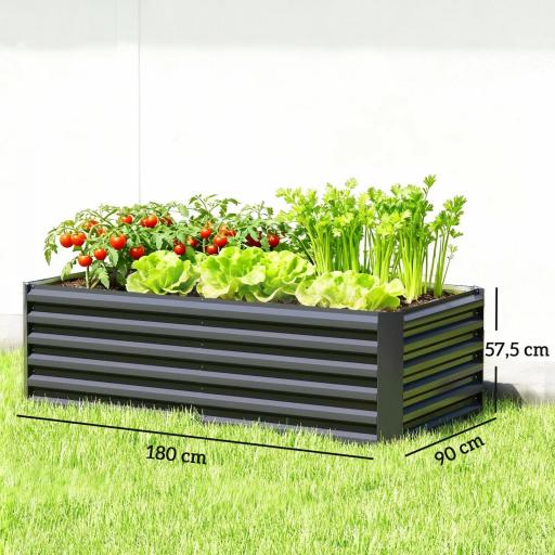 Jardinera Exterior Grande Rectangular de Acero Galvanizado para Terraza con Base Abierta 180x90x57,5 cm Gris [1]