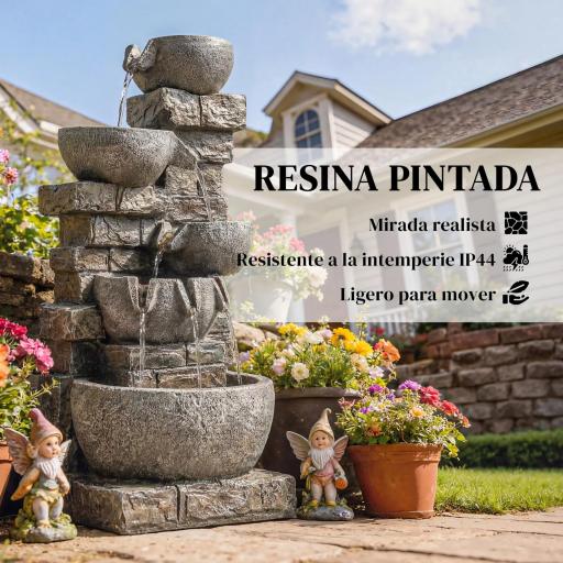 Fuente de Jardín con Iluminación LED y Bomba Fuente Decorativa en Cascada de 5 Niveles 334x36x80 cm Multicolor [3]