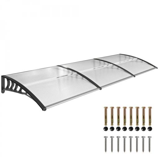 Marquesinas para Puertas y Ventanas 90x295x23,5 cm Tejadillo de Protección contra Sol y Lluvia Diseño Moderno Aleación de Aluminio Transparente [9]