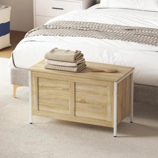 Baúl de Almacenaje para Dormitorio 95 L con Tapa Banco de Almacenaje con Bisagra de Seguridad 80x40x50 cm Roble [4]