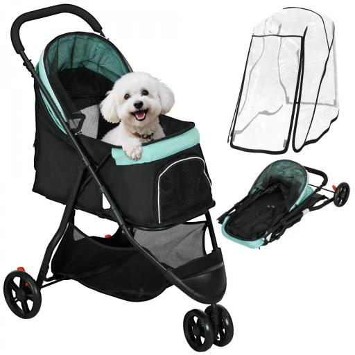 Carrito para Perros Pequeños con Cesta de Almacenaje Cubierta para Lluvia y Ventana de Malla 80,5x51,5x100 cm Verde [8]