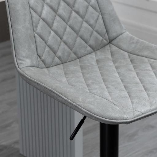 Juego de 2 Taburetes de Bar Giratorios Altura Ajustable 86-106 cm Tapizada en Cuero Sintético Respaldo y Reposapiés Gris [3]