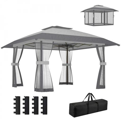 Carpa Plegable 4x4 m Pop-up con Doble Techo 4 Laterales de Malla Altura Ajustable Bolsa Transporte UPF30+ Gris [9]