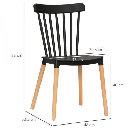 Juego de 4 Sillas de Comedor Estilo Nórdico con Respaldo de Polipropileno y Patas de Madera 48x52,5x83 cm Negro [1]