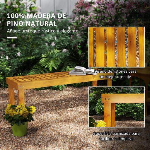 Banco de Jardín de Madera de 2 Plazas con Asiento de Lamas Carga 300 kg para Exteriores 120x34x43 cm Teca [7]