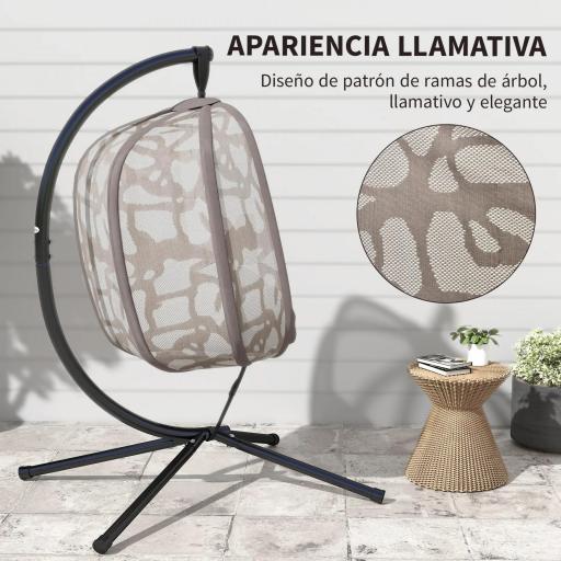 Silla Colgante con Soporte de Acero Sillón Colgante Hamaca con Cesta Plegable y Cojines para Interiores y Exterior Carga 120 kg 126x96x172 cm Marrón [6]