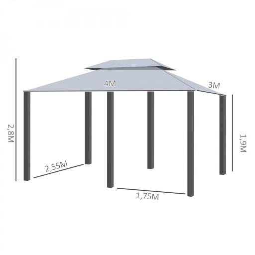 Gazebo de Exterior 3x4 m con Paredes Laterales Doble Techo 6 Puertas con Cremallera y 8 Orificios de Drenaje Gris [1]