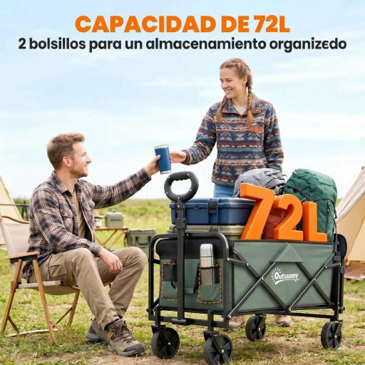 Carro de Jardín Plegable con Mango Telescópico Ajustable Puerta Trasera Expandible para Campaña y Compra Verde [8]